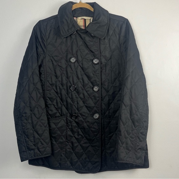 Burberry Jackets & Blazers - BURBERRY London QUILTED JACKET WOMENS Small BLACK Button Nova Double Breast